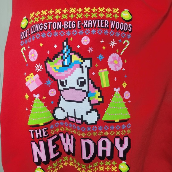 WWE The NEW DAY Unicorn Kofe|BigE|Xavier Ugly Holiday Crewneck Sweater RARE✨️3XL - Picture 2 of 12